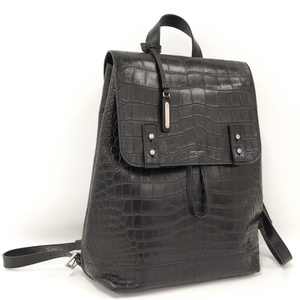 【中古】SAINT LAURENT PARIS リュック クロコ 型押しレザー ブラック 480585