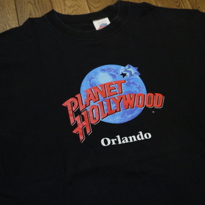 90s USA製 PLANET HOLLYWOOD Orland Tシャツ XXL ブラック プラネットハリウッド ロゴ 半袖 企業 レストラン