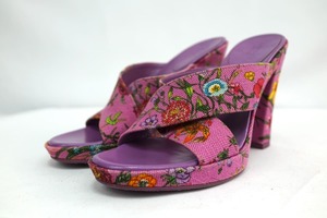 GUCCI グッチ Floral sandal フローラル サンダル パープル ピンク キャンバス レザー 34.5サイズ(約21.5cm)