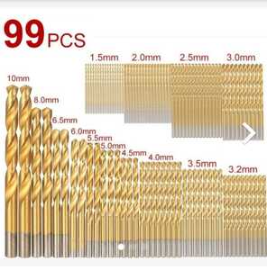 ドリルビット 99本 セット 鉄工 木工 ドリル刃 キリ 工具 1.5mm〜10.0mm HSS鋼 ハイス鋼 チタンコーティング。。を