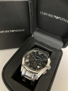 EMPORIO ARMANI エンポリオ アルマーニ AR0673 クロノグラフ シルバー×黒文字盤 メンズ腕時計 コマ付 共箱付 正規品