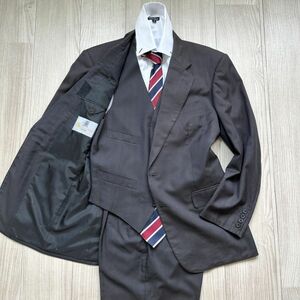 3ピース◆ Aquascutum アクアスキュータム　Lサイズ程度　グレー系 チェック ウール 2B メンズ スーツ セットアップ ベスト スリーピース