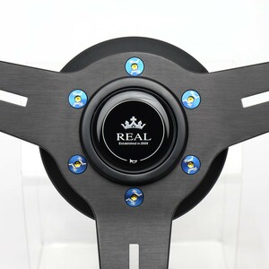 REAL(レアル)ロゴ入り/ステアリング/チタンボルト/工具/汎用ステアリング/ブルー/ビス/6個/チタン/ハンドル