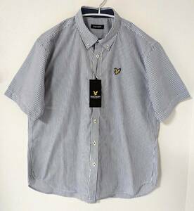 【新品】タグつき ☆LYLE&SCOTT ライル＆スコット 半袖シャツ メンズ　サイズLL　ネイビー ホワイト ストライプ　ロゴ　スタイリッシュ☆