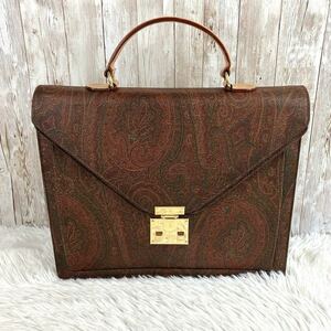 美品 ETRO エトロ ペイズリー柄 ハンドバッグ ロック式 ゴールド金具 買い物 A4サイズ収納 手持ち 手提げ 鞄 総柄 レザー PVC ビジネス