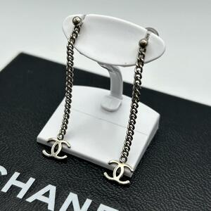 美品 CHANEL チェーンドロップ ココマークチャーム ピアス シルバー