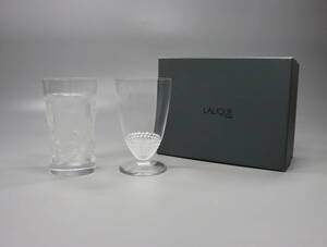 LALIQUE　ラリック　PARIS　ふくろうとカットのグラス　2客　美品　箱付