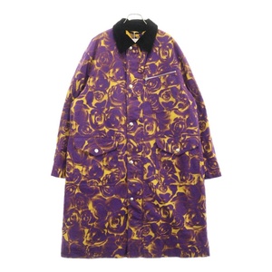 BURBERRYS バーバリーズ Rose Print Coat 8079533 襟コーデュロイ ロングコート 裏地チェック ローズ総柄ジャケット パープル