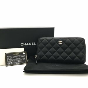 CHANEL シャネル マトラッセ ココマーク ラムスキン ラウンド 長財布 ブラック 良品 K1130