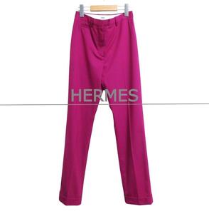 極美品 HERMES エルメス サイズ34 96-7406 裾ダブル センタープレス ストレート パンツ スラックス ピンク系