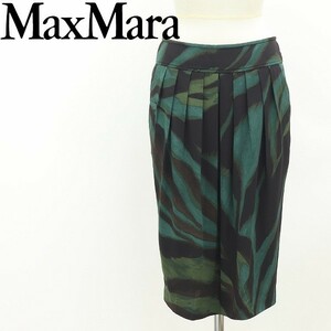 白タグ◆Max Mara マックスマーラ 総柄 タック 膝丈 スカート 36