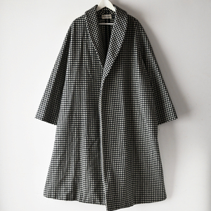 90s robe de chambre COMME des GARCONS チェック ウール ショールカラー マキシ丈 ロングコート モノトーン 総柄 AD1998 ヴィンテージ