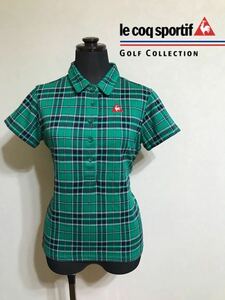 【美品】 le coq sportif golf ルコック ゴルフ ウェア レディース タータンチェック ポロシャツ サイズL 半袖 スマートフィット 緑 紺