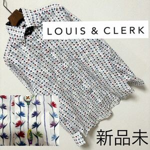 新品未■LOUIS&CLERK■織柄 ボタニカル 花柄 フローラル BD シャツ S 白 ホワイト ブルー 赤 ボタンダウン ルイス＆クラーク 定価12,980円