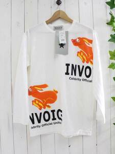 新品 訳有り*INVOICE*DOG&ロゴプリント 長袖Tシャツ カットソー 2(M) ホワイト /定価7,900円