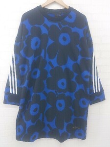 ◇ ●未使用● ◎ adidas Marimekko ウニッコ H24182 長袖 チュニック プルオーバー サイズL ブルー ブラック レディース E