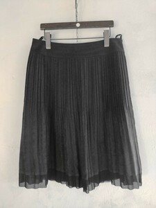 【Reflect リフレクト】11号 洗える 日本製 裾シフォン切り替え柔かフェイクスエードのニュアンスプリーツスカート 黒 送350円