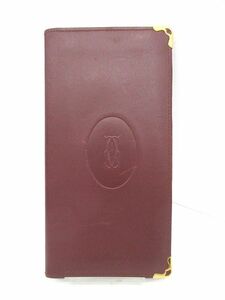 ☆Cartier カルティエ マストライン レザー ボルドー系 ゴールド金具 二つ折り財布 札入れ 中古 ユニセックス メンズ レディース☆