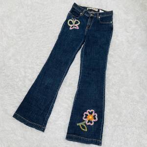 【1988】 GAP ギャップ アップリケ付きキッズフレアデニム ブルー キッズ160 女の子 お花 ちょうちょ 大人かわいい ジーンズ ガールズ 