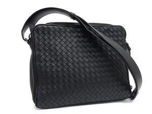 1円 ■美品■ BOTTEGA VENETA ボッテガヴェネタ イントレチャート レザー ショルダーバッグ クロスボディ メンズ ブラック系 FK1703