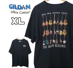 GILDAN ギター バックプリントTシャツ 黒 ブラック 古着 XL