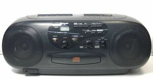 10 シャープ QT-C500CD ラジカセ ステレオ CD ダブル カセット AM FM ラジオ マイク カラオケ 機能付き ジャンク 1995年製 黒 SHARP◆修理