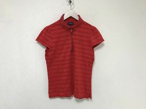 本物バーバリーゴルフBURBERRYGOLFコットンハーフジップボーダー柄半袖ポロシャツアメカジビジネススーツレディースM2赤レッド日本製