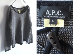 希少 ビンテージ イタリア製 A.P.C. アーペーセー トグルデザイン ウール バーズアイ ニット セーター S ネイビー ホワイト アーカイブ