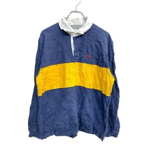 Eddie Bauer 長袖 ラガーシャツ Lサイズ エディーバウアー ネイビー イエロー コットン 古着卸 アメリカ仕入 t2411-3739