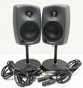 H982●GENELEC ジェネレック 8020A BI-AMPLIFIED MONITORING SYSTEM モニター スピーカー 2台セット K&M スタンド付