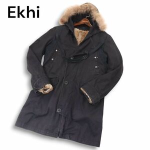 Ekhi エキ 秋冬 毛皮 ラビット ファー ライナー★ ミリタリー モッズコート Sz.48　メンズ 黒　I4T03706_B#N