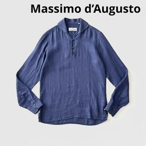 Massimo d’Augusto マッシモダウグスト ALAMARI リネン カプリシャツ S ブルー 青 プルオーバー カッタウェイ ホリゾンタル 長袖 正規