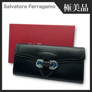 【極美品】Salvatore Ferragamo サルヴァトーレフェラガモ ガンチーニ 長財布 レザー 黒