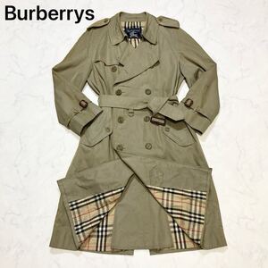 1円〜 【玉虫色】 Burberrys バーバリー トレンチコート ノバチェック ダブル ベルト付き ロング メンズ カーキ L バーバリーズ 261