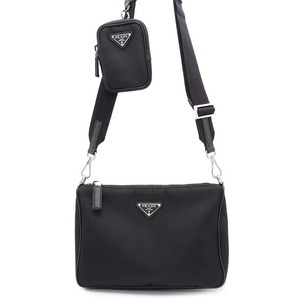 プラダ ショルダーバッグ ミニポーチ付き Re-Nylon xサフィアーノ ナイロン/レザー 2VH113 PRADA 斜め掛け 黒 【安心保証】