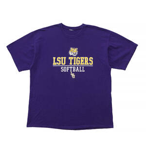 【期間限定SALE】USA 古着 半袖 LSU 大学 タイガース ソフトボール プリント Tシャツ パープル 古着卸 激安 BA1477