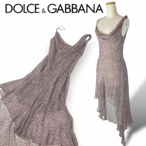 p175 DOLCE&GABBANA ドルチェ&ガッバーナ シルク 花柄 ワンピース ドレス アシンメトリー フラワー キャミワンピ 24/38 silk100% 正規品