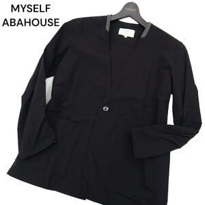 MYSELF ABAHOUSE マイセルフ アバハウス 通年 Vネック 4way ノーカラー クロス カーディガン 羽織り Sz.M　メンズ 黒 日本製　C4T01056_2#O