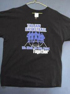 ⑥ USA古着 サイズL 前TROJAN BASKETBALL 黒色半袖バスケTシャツ