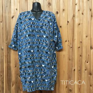 【美品☆ゆったりフリーサイズ】TITICACA ＊ チチカカ 五分袖 Vネックカットソー 柔らか綿100% エスニック アジアンスタイル