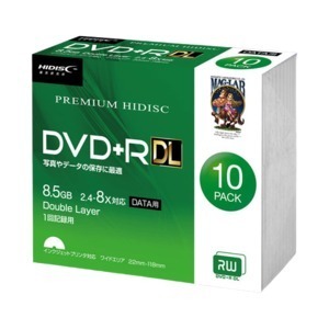 【新品】HIDISC DVD+R DL 8倍速対応 8.5GB 1回 データ記録用 インクジェットプリンタ対応10枚　スリムケース入り HDVD+R8