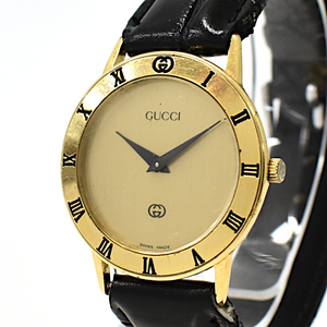 1円 ◆正規品 GUCCI グッチ ボーイズ腕時計 ローマンベゼル 3000J クオーツ GP ゴールド文字盤◆E.Begr.zE-12