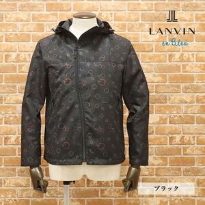 1円/秋冬/LANVIN en Bleu/48サイズ/マウンテンパーカー 撥水 軽量ポリ バブル シャボン玉プリント ゴルフにも 新品/黒/ブラック/hb222/