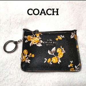 COACH コーチ フラワープリントコインケース ブラック カードケース 定期入れ 小銭入れ 花柄 ミニウォレット キーホルダー 手のひらサイズ