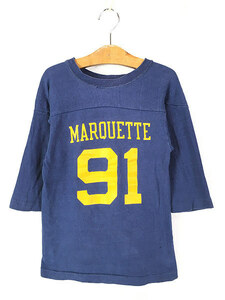 キッズ 古着 70s USA製 Champion 「MARQUETTE 91」 100%コットン ナンバリング フットボール Ｔシャツ M 古着