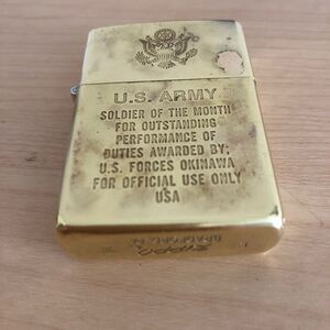 筆記体　V II ジッポ　1991 ZIPPO US ARMY 米軍　沖縄　US FORCES BRASS ゴールド