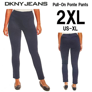 新品 2XL ★ DKNY JEANS レディース ポンテ ストレッチパンツ レギンス ネイビー US-XL スキニー ディーケーエヌワイジーンズ 大きいサイズ