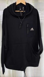 ¥1スタート☆adidas☆アディダス☆プルオーバーパーカー☆未使用美品☆L☆黒