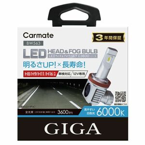 カーメイト BW563 GIGA LEDヘッド＆フォグバルブ C3600 6000K H8/H9/H11/H16 ハロゲンバルブと同等サイズで簡単交換 BW-563