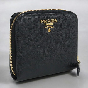 中古 プラダ 二折財布小銭入付き レディース ブランド PRADA サフィアーノレザー財布 レザー ブラック 財布